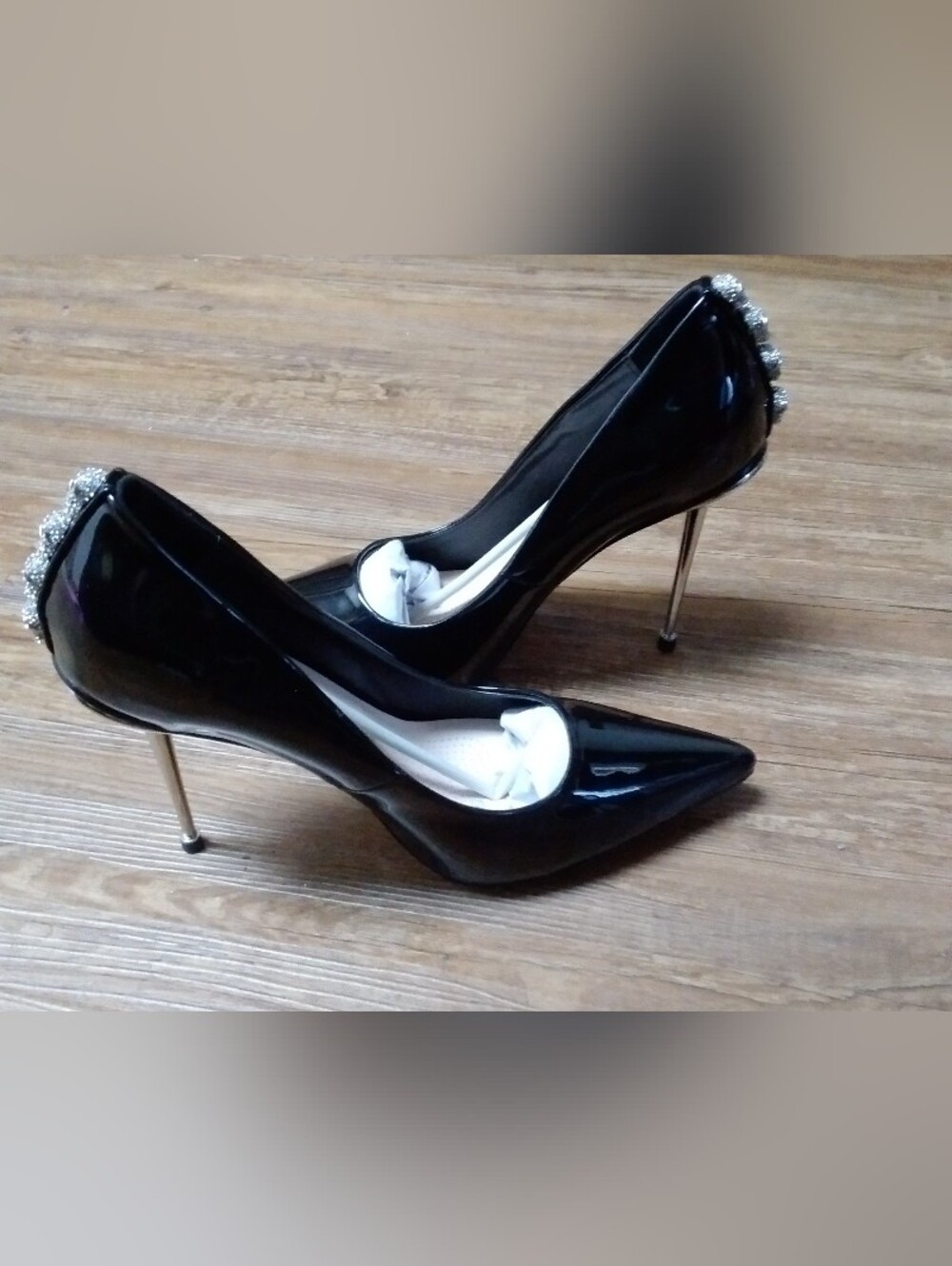 Outspoken-Black Patent Pointed Toe Skulls In My Closet Stiletto Pumps
